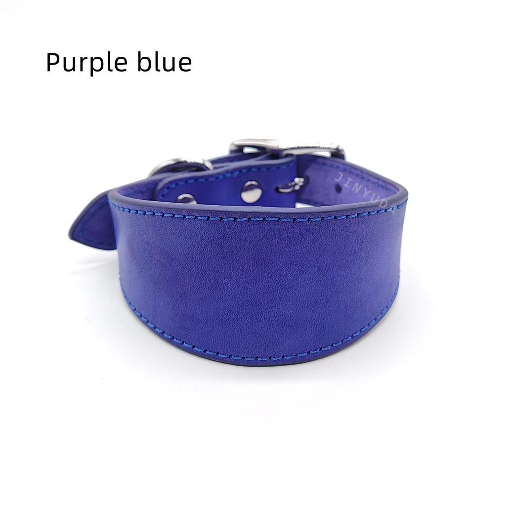 Wide Cowhide Leather Dog Collar Adjustable Heavy Duty Anti-Pull Shock Resistant Collar Soft Wide Neck Collar for Greyhound Whippet Long Neck Breeds