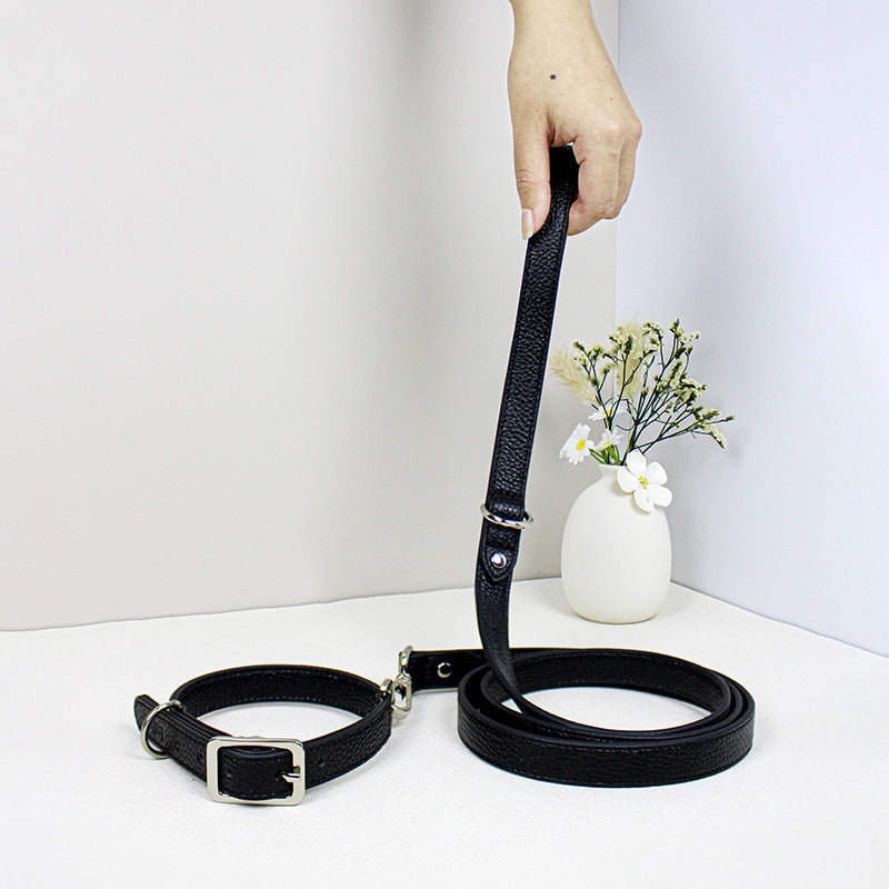 Genuine Leather Dog Collar and Leash Set Soft Real Leather Dog Collar Leash pet heavy duty Walking Leash and collar