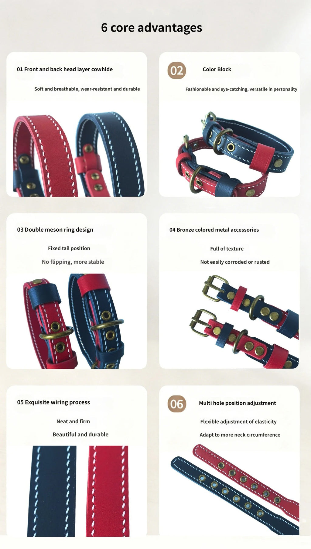 Double Layer Genuine Leather Dog Collar Adjustable Anti-Pull Dog Collar Heavy Duty Leather Pet Collar for Medium Large Dogs