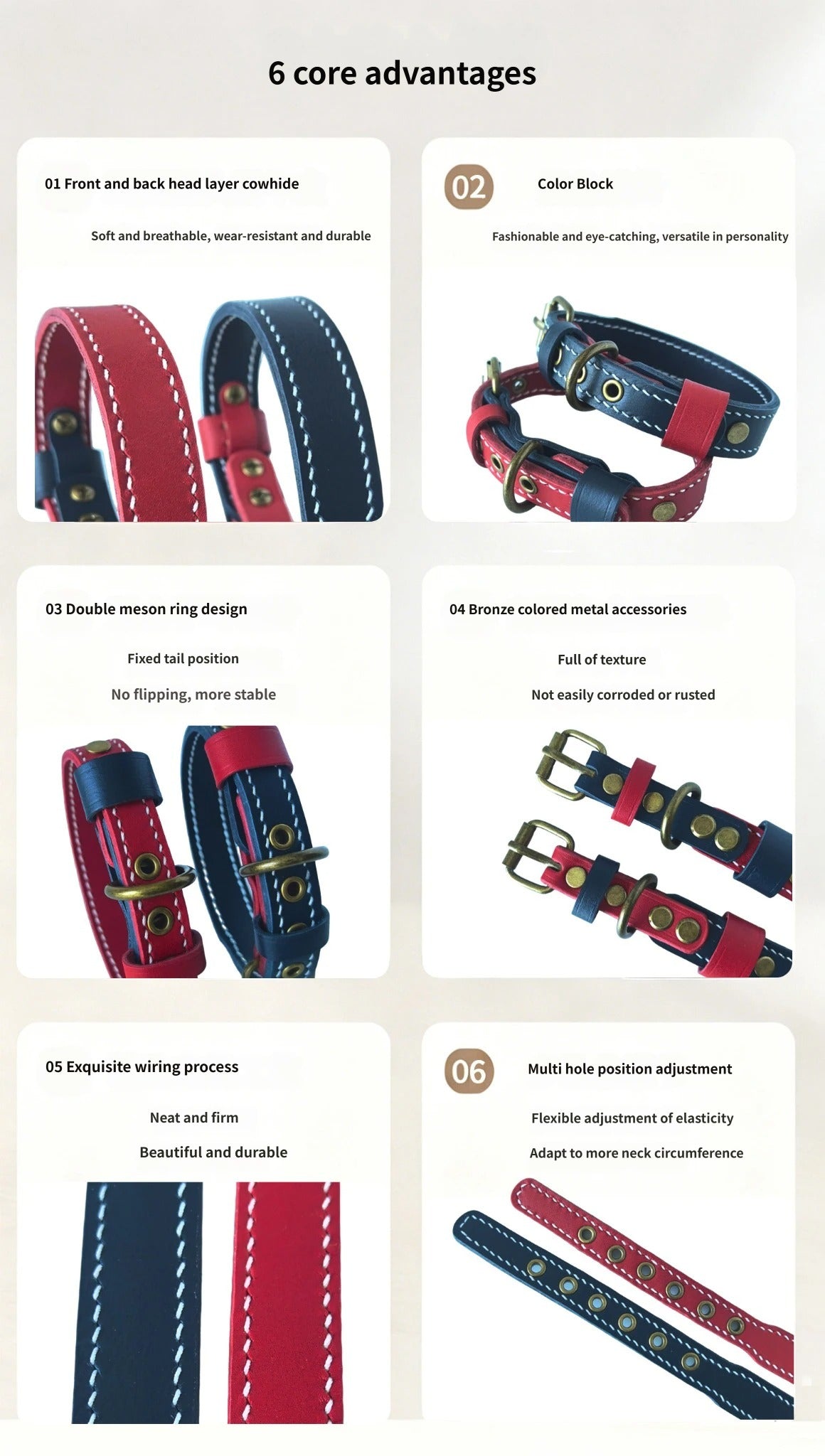 Double Layer Genuine Leather Dog Collar Adjustable Anti-Pull Dog Collar Heavy Duty Leather Pet Collar for Medium Large Dogs