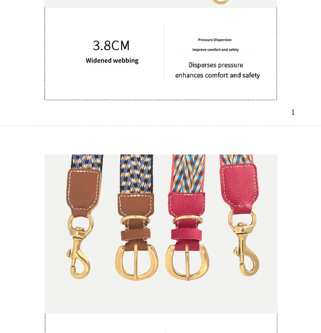 3.8cm Wide Genuine Leather webbing Dog Collar Bohemian Braided Woven Dog Collar and leash Adjustable Soft Leather Pet Collar