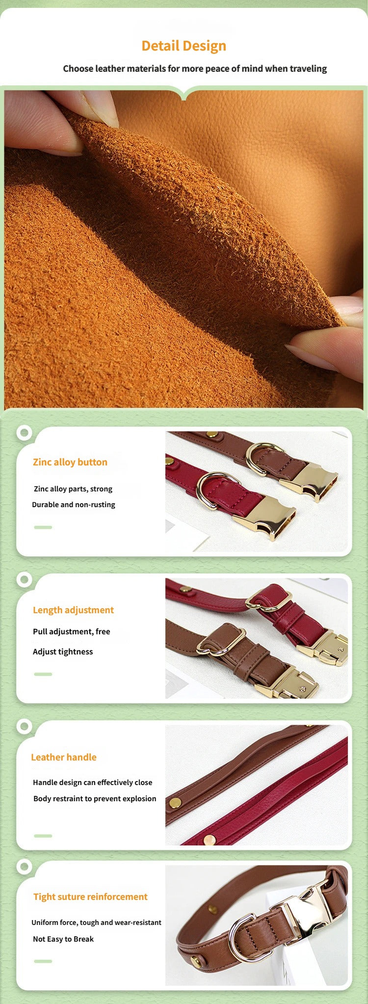 handmade Genuine Leather Dog Collar Cowhide no pull Pet Collar with Quick Release buckle Adjustable heavy duty dog collar