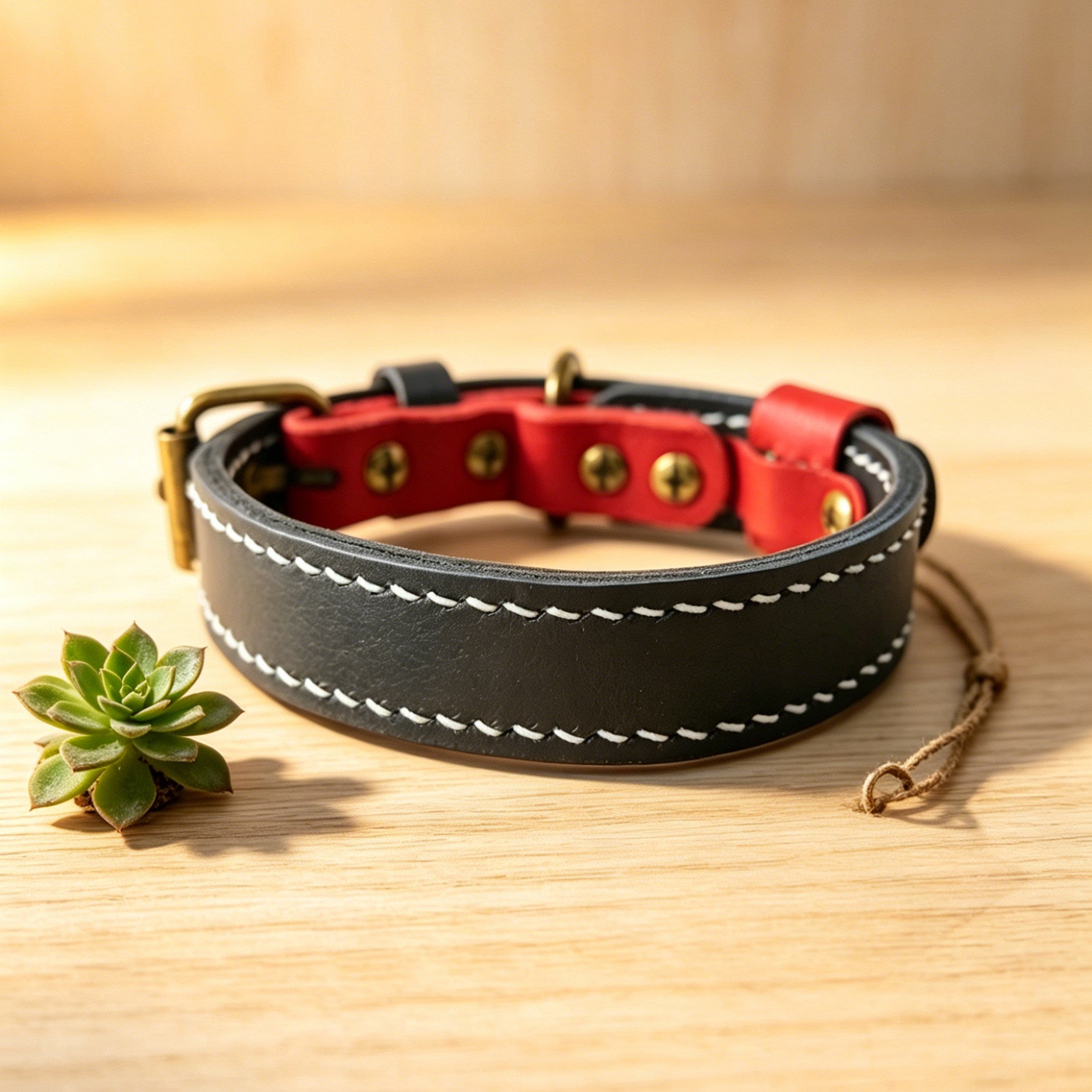 Double Layer Genuine Leather Dog Collar Adjustable Anti-Pull Dog Collar Heavy Duty Leather Pet Collar for Medium Large Dogs
