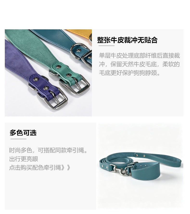 full‑Grain Genuine Leather Dog Collar Wide 4cm 5cm 6cm Adjustable Tapered Collar for Greyhound Whippet Sighthound Long Neck Dogs