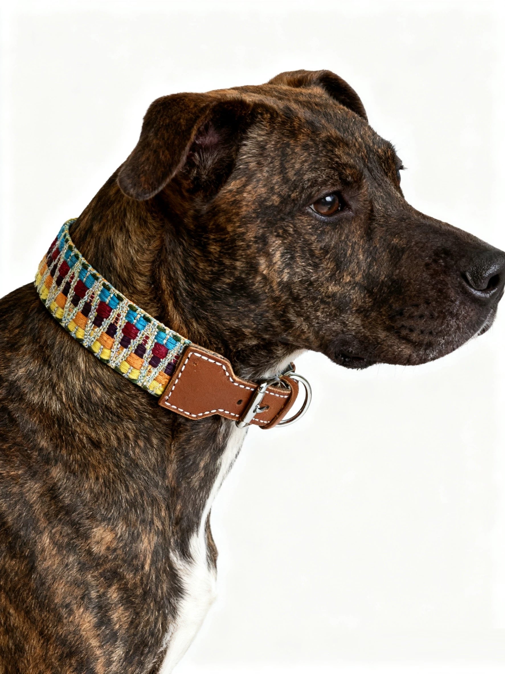 Bohemian Hand Woven Dog Collar 3.8CM Wide Genuine Leather dog collar Soft Cotton Webbing Heavy Duty Pet Walking Leash For Small Medium Large Dogs