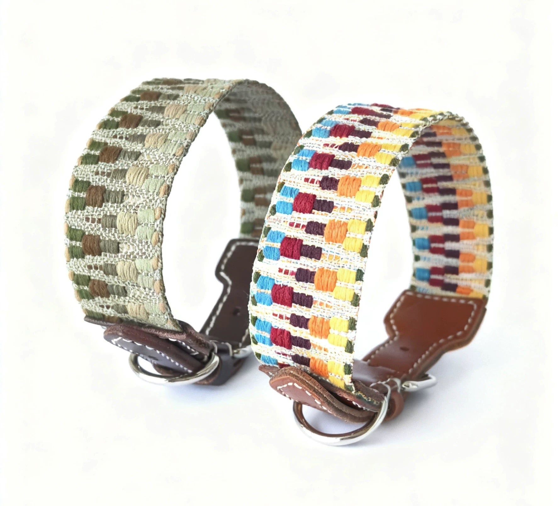 Bohemian Hand Woven Dog Collar 3.8CM Wide Genuine Leather dog collar Soft Cotton Webbing Heavy Duty Pet Walking Leash For Small Medium Large Dogs
