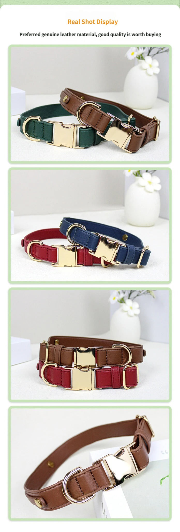 handmade Genuine Leather Dog Collar Cowhide no pull Pet Collar with Quick Release buckle Adjustable heavy duty dog collar