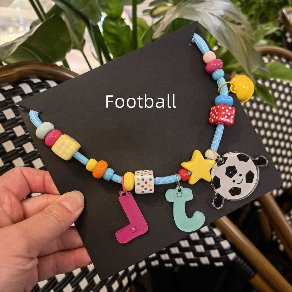 Custom Name Beaded Pet Collar Necklace ersonalized Letter Acrylic Charm Sports Pendant Dog Cat Bead Collar Handmade Colorful Pet Jewelry