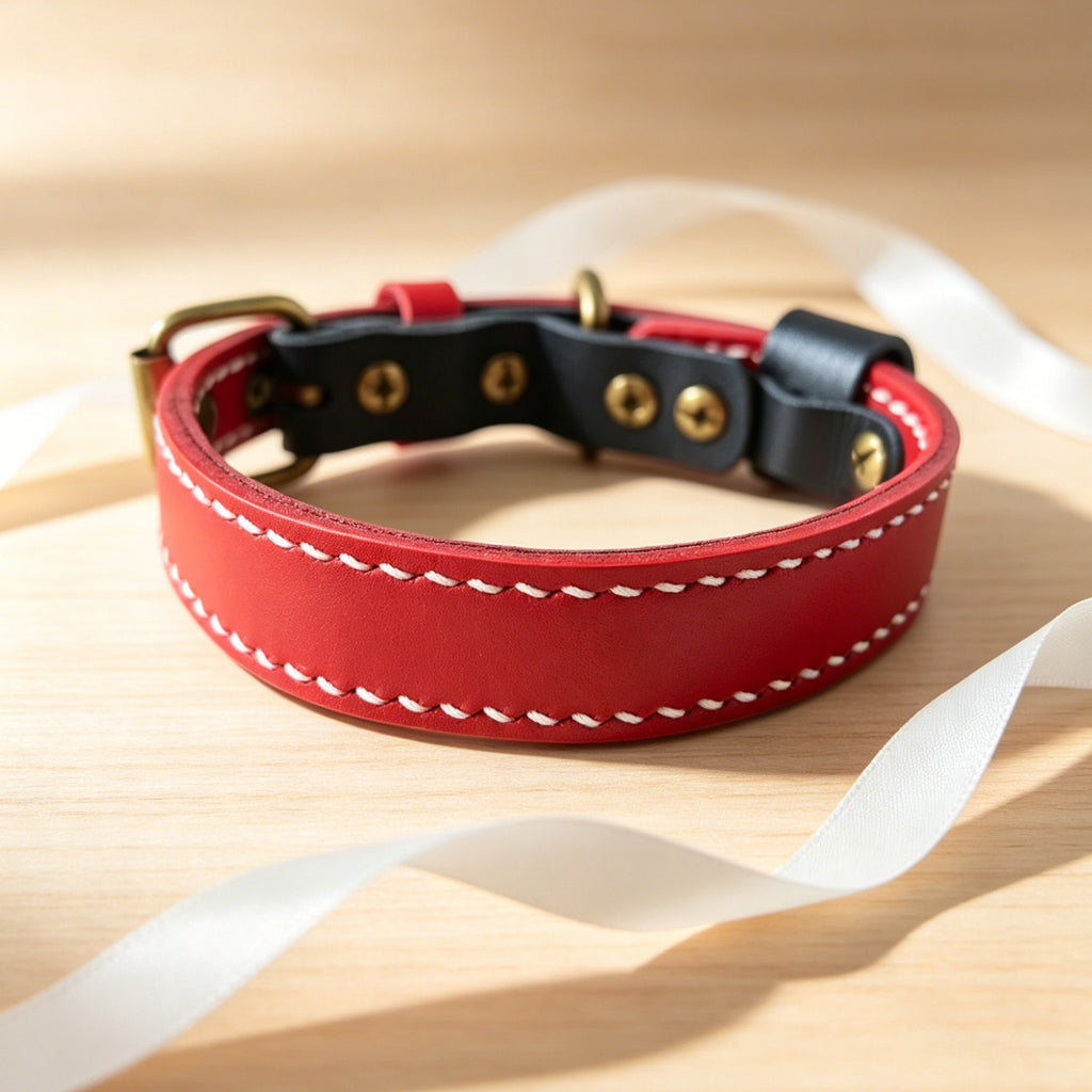 Double Layer Genuine Leather Dog Collar Adjustable Anti-Pull Dog Collar Heavy Duty Leather Pet Collar for Medium Large Dogs