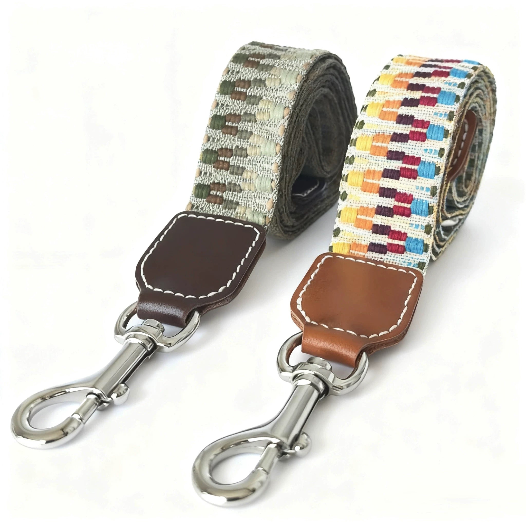 Bohemian Hand Woven Dog Collar 3.8CM Wide Genuine Leather dog collar Soft Cotton Webbing Heavy Duty Pet Walking Leash For Small Medium Large Dogs