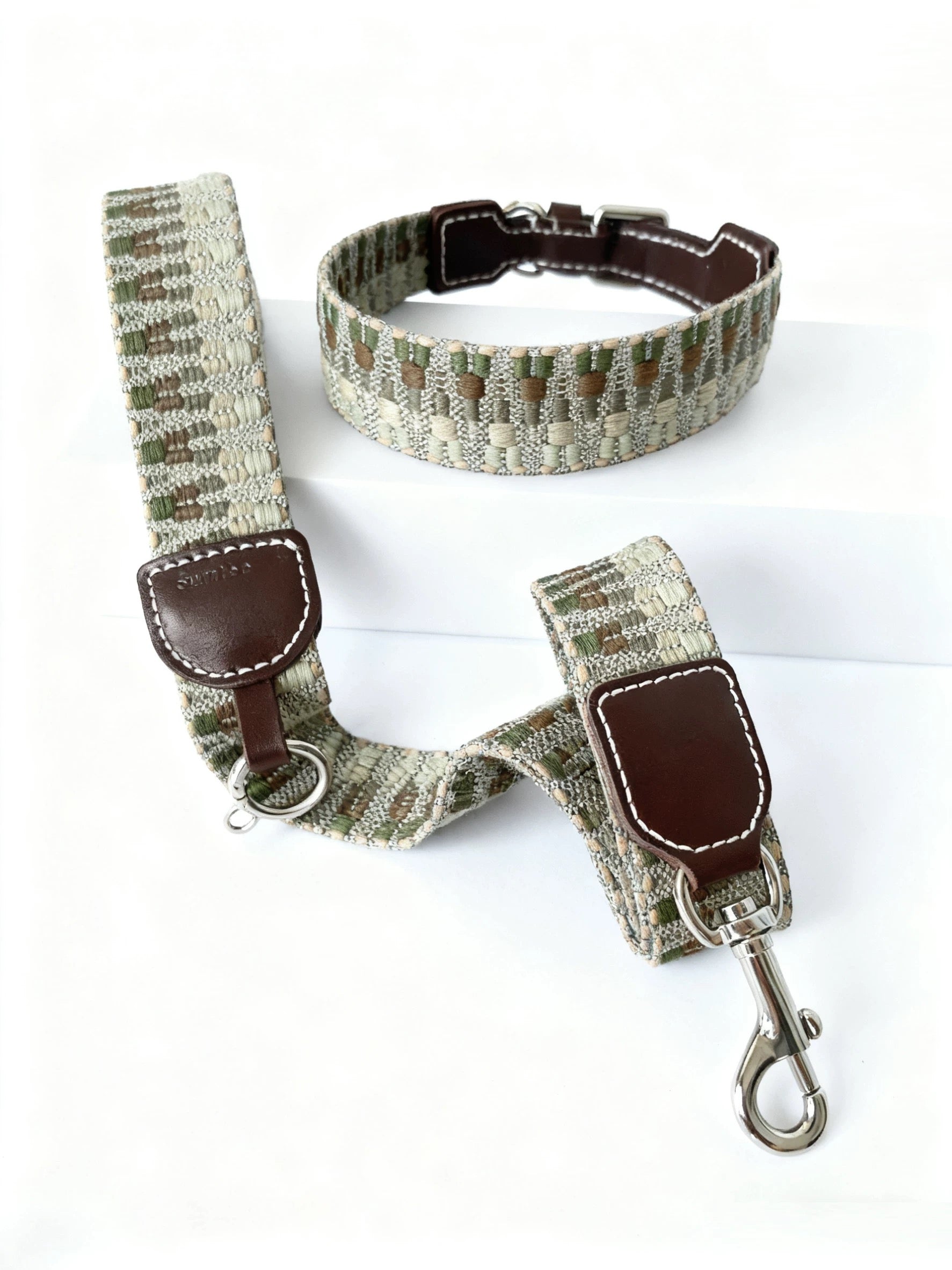 Bohemian Hand Woven Dog Collar 3.8CM Wide Genuine Leather dog collar Soft Cotton Webbing Heavy Duty Pet Walking Leash For Small Medium Large Dogs