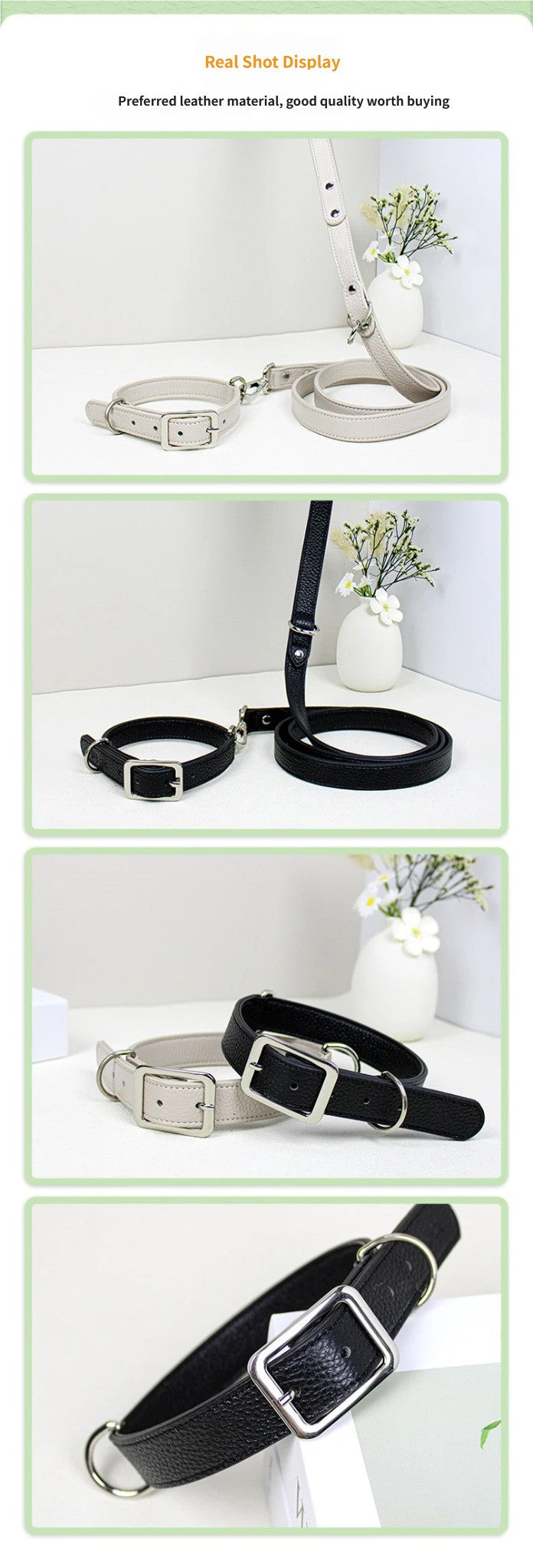 Genuine Leather Dog Collar and Leash Set Soft Real Leather Dog Collar Leash pet heavy duty Walking Leash and collar