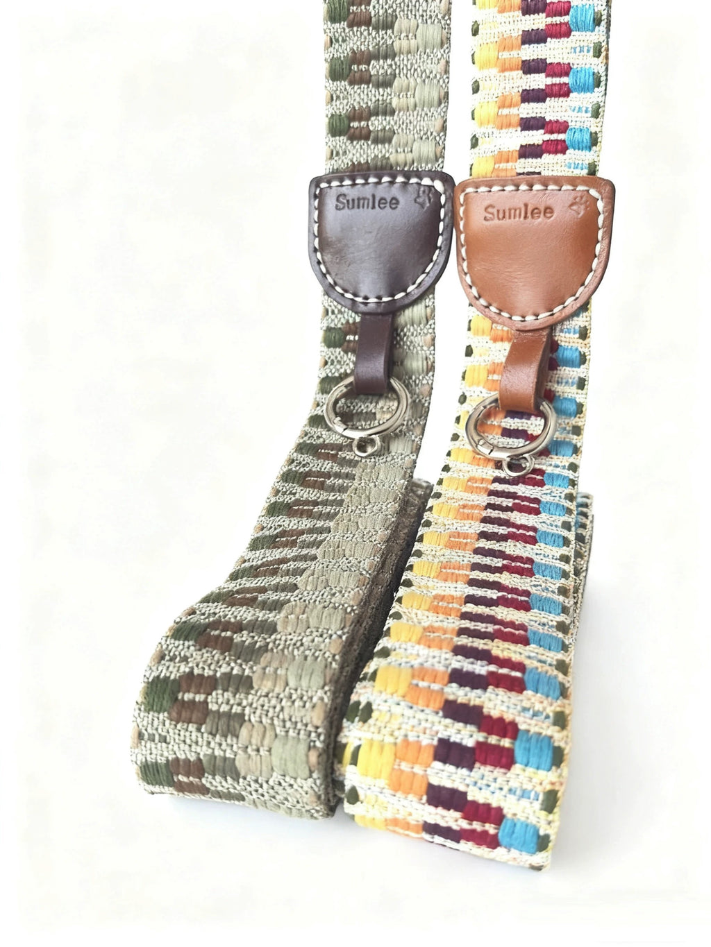Bohemian Hand Woven Dog Collar 3.8CM Wide Genuine Leather dog collar Soft Cotton Webbing Heavy Duty Pet Walking Leash For Small Medium Large Dogs