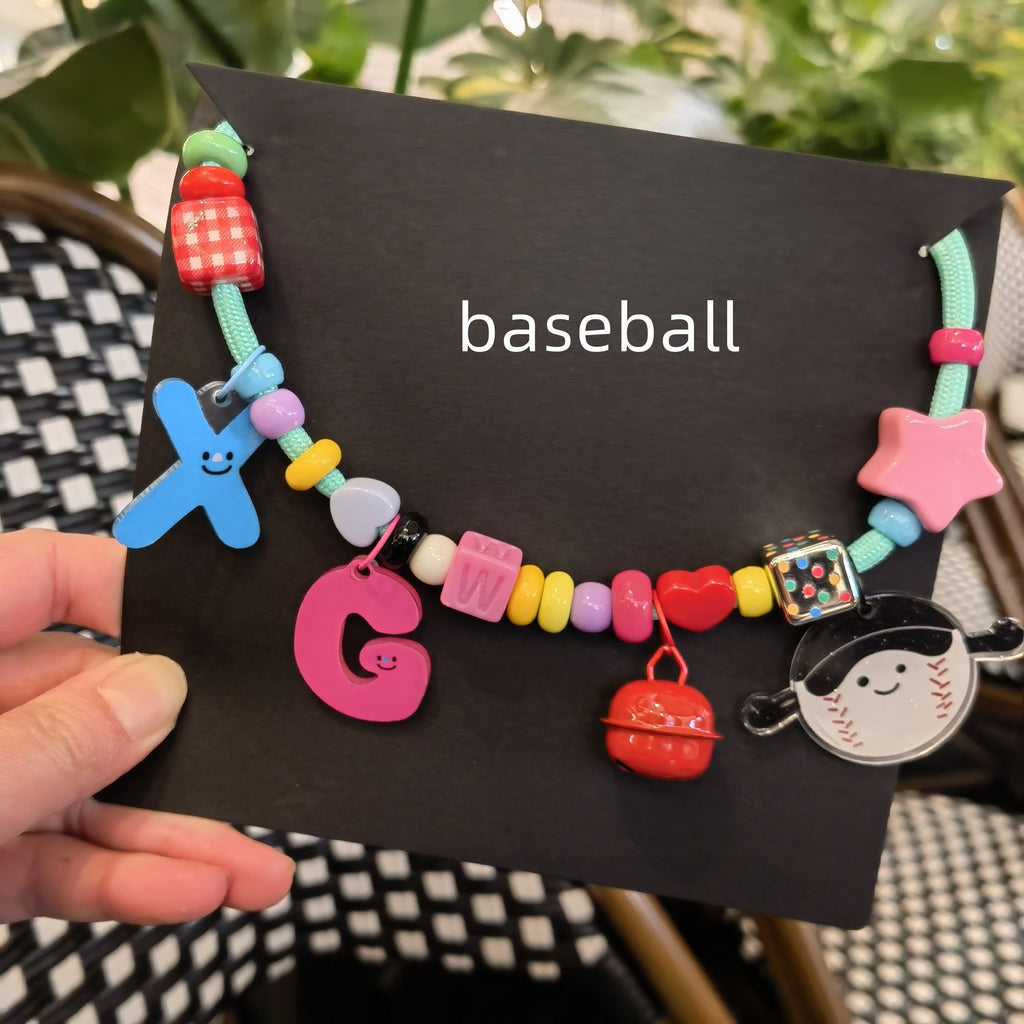 Custom Name Beaded Pet Collar Necklace ersonalized Letter Acrylic Charm Sports Pendant Dog Cat Bead Collar Handmade Colorful Pet Jewelry