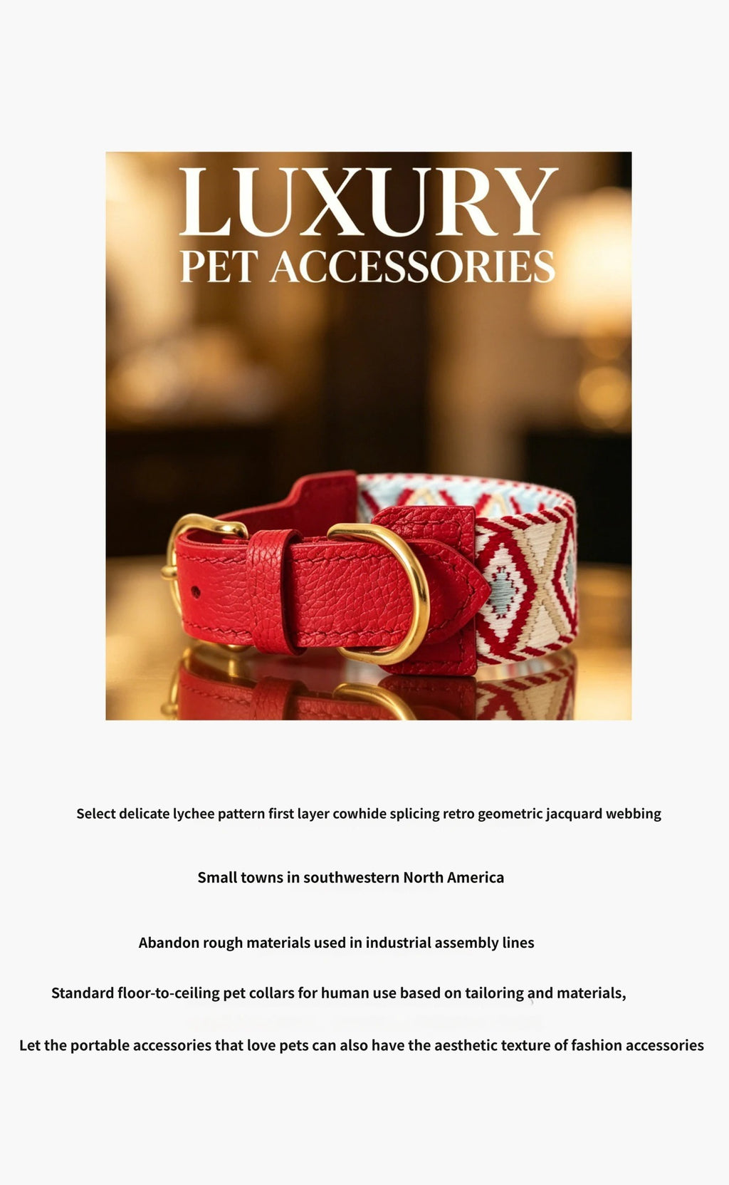 genuine Leather with 3.8cm wide webbing Dog Collar and Leash Geometric Woven Adjustable Pet Collar dog Walking Collar Leash