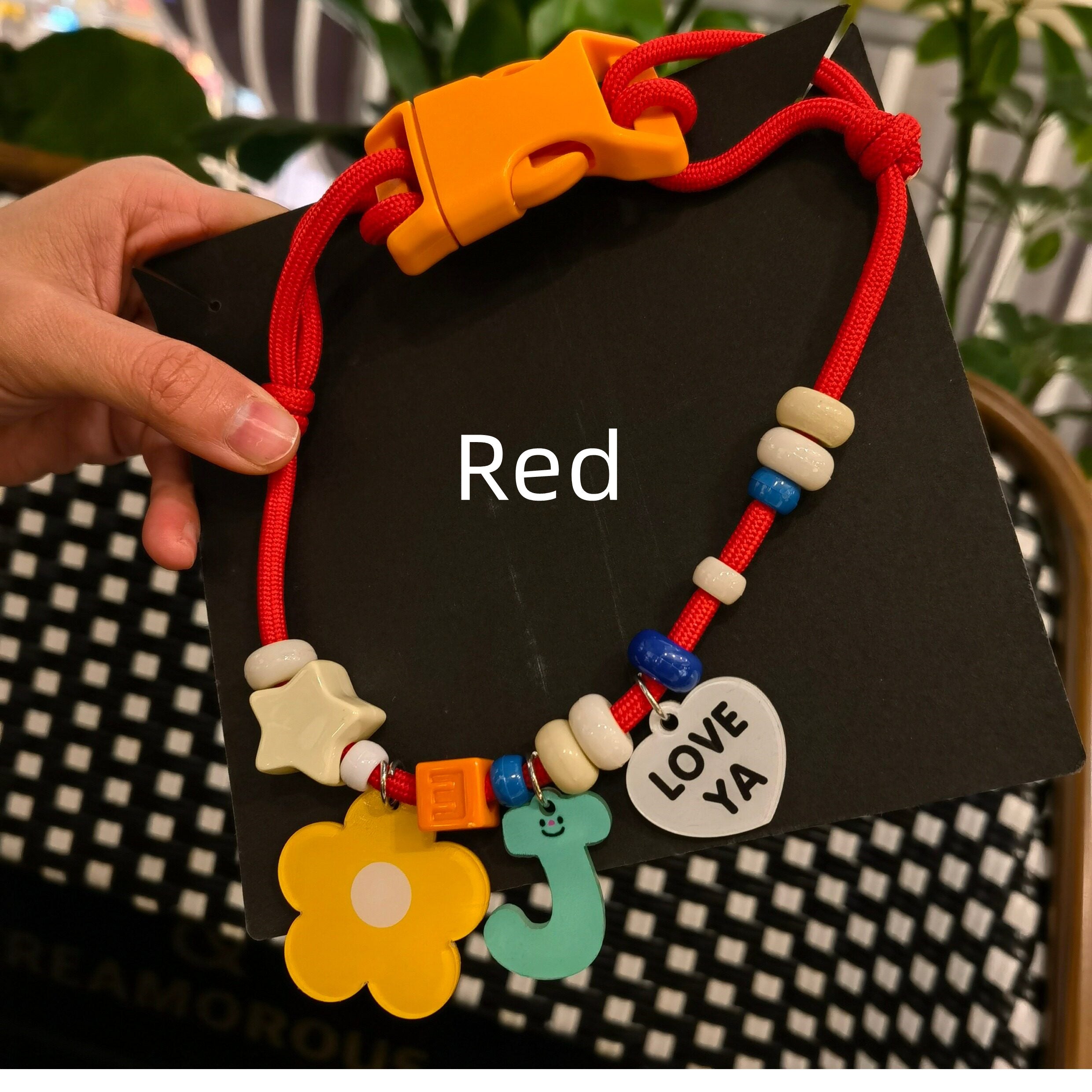 Custom Beaded name Pet Collar Personalized Letter Flower Cartoon Charm Adjustable Handmade Bead Necklace for Small Dogs Cats