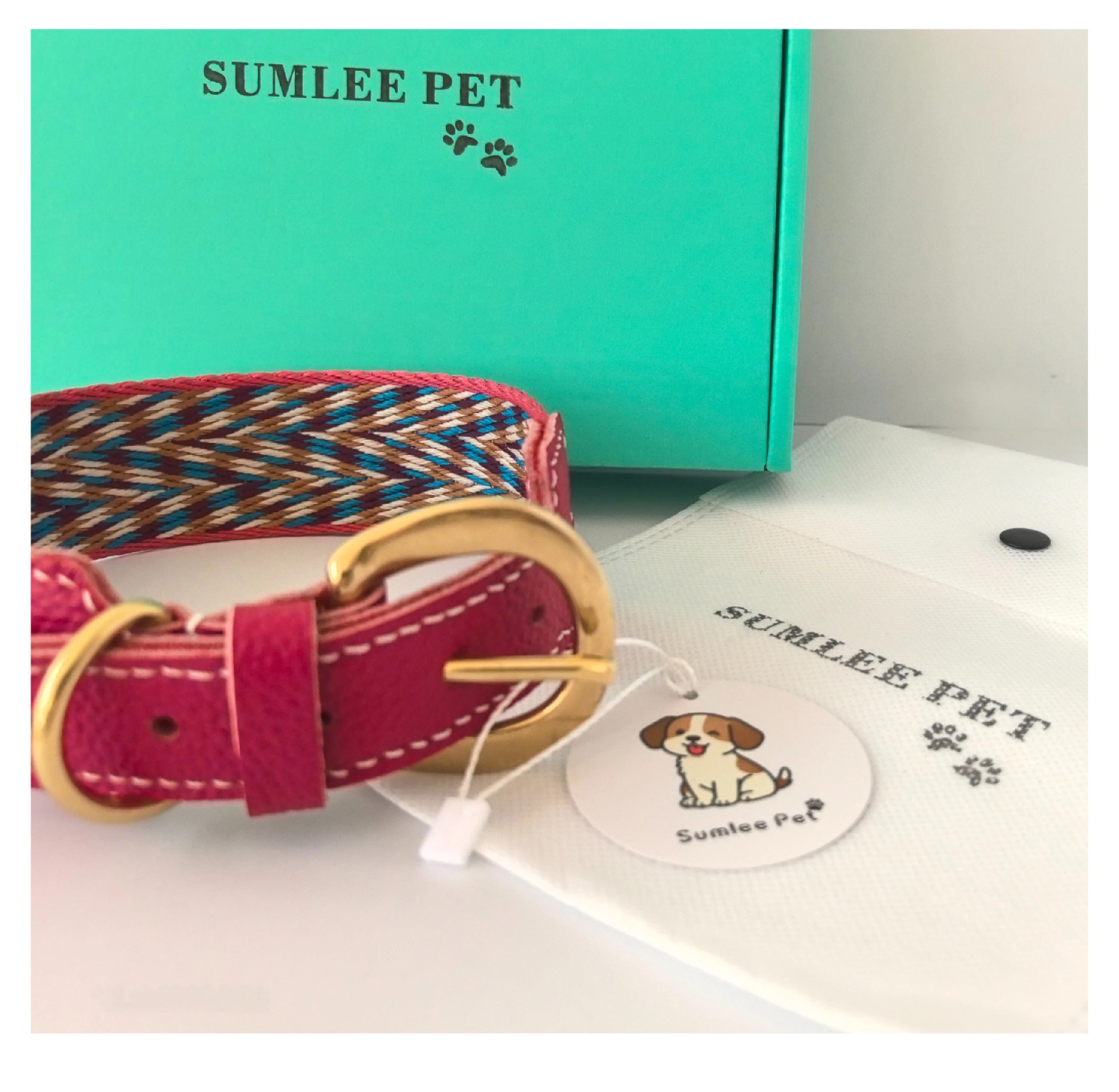 3.8cm Wide Genuine Leather webbing Dog Collar Bohemian Braided Woven Dog Collar and leash Adjustable Soft Leather Pet Collar