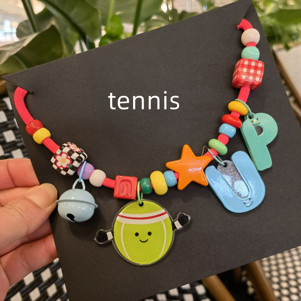 Custom Name Beaded Pet Collar Necklace ersonalized Letter Acrylic Charm Sports Pendant Dog Cat Bead Collar Handmade Colorful Pet Jewelry