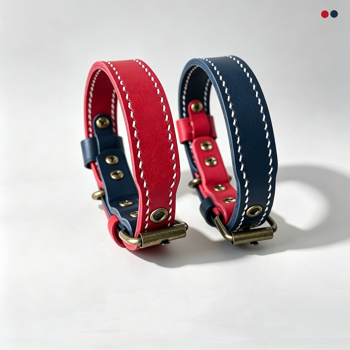 Double Layer Genuine Leather Dog Collar Adjustable Anti-Pull Dog Collar Heavy Duty Leather Pet Collar for Medium Large Dogs