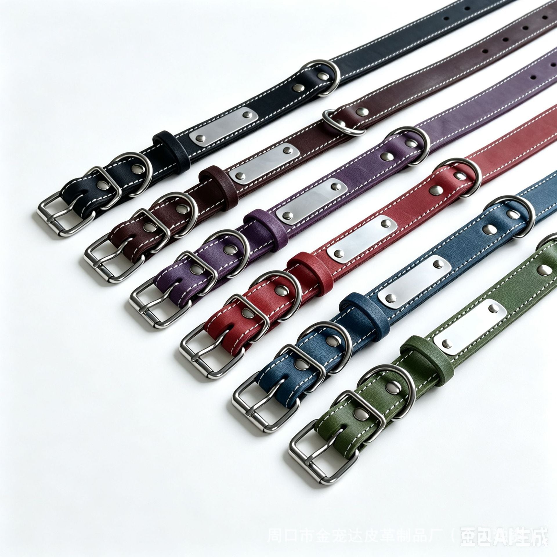 Genuine Leather Dog Collar with Custom Stainless Steel Name Plate Adjustable Heavy Duty Anti‑Pull Pet Collar for Daily Walking
