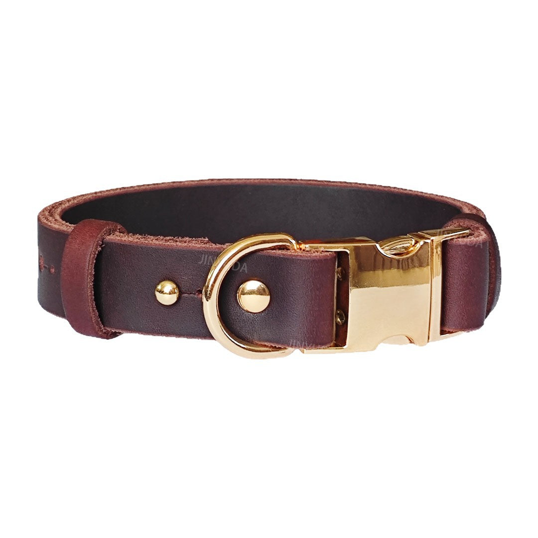 Genuine Leather Dog Collar with Quick Release Metal Buckle and D Ring Adjustable Heavy Duty Real Leather Pet Collar for Small Medium Dogs