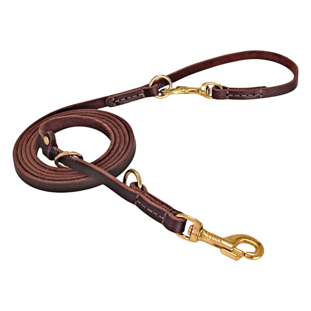 Genuine Leather Dual-Clip Dog Leash Multi-functional heavy duty Leash for Large & Medium Dogs Durable Anti-Pull Walking Training Leash