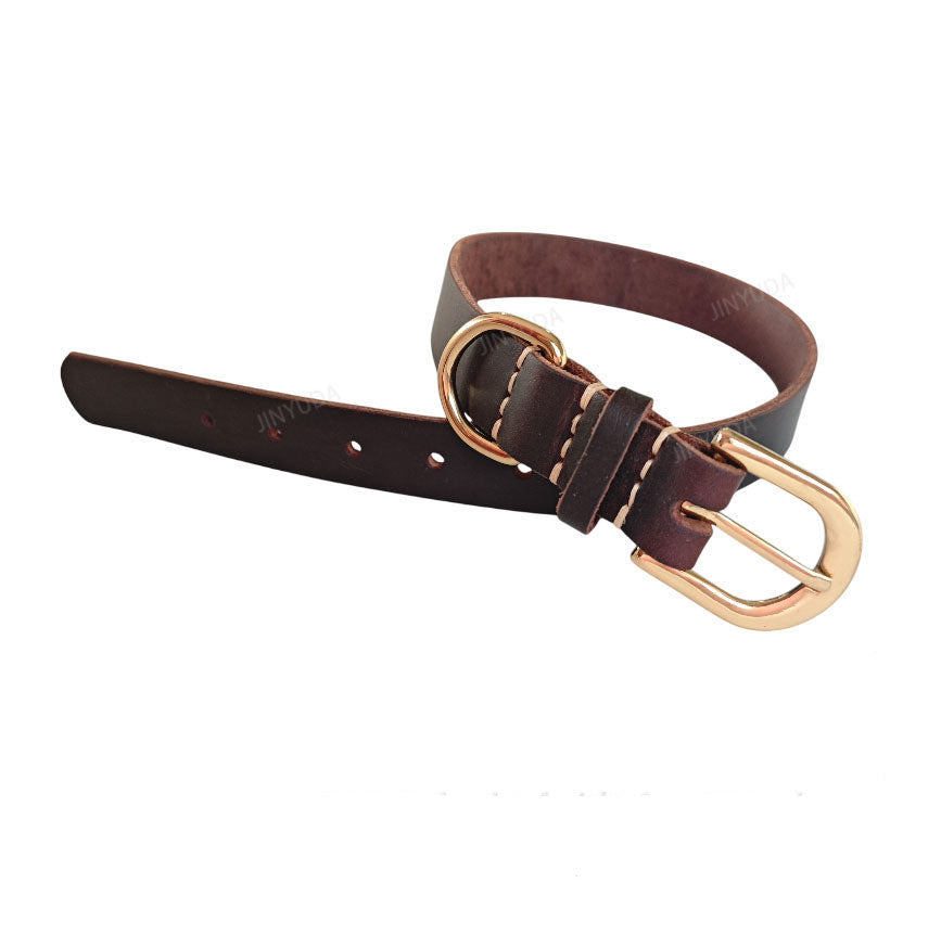 Genuine Full Grain Leather Dog Collar Adjustable Heavy Duty Leather Pet Collar with Metal D Ring Buckle for Small Medium Dogs