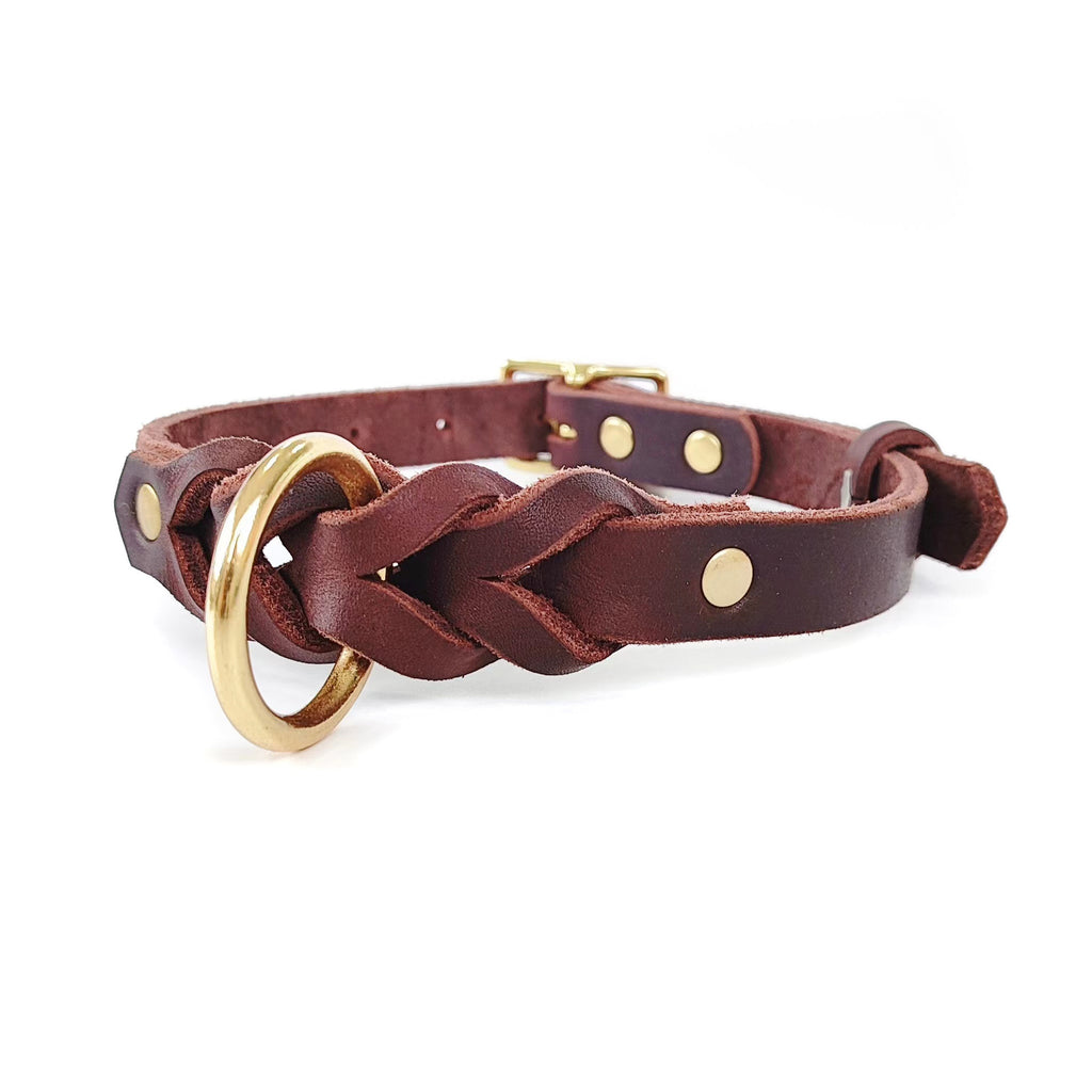 Braided Genuine Leather Dog Collar Heavy Duty Anti Pull dog Walking Collar adjustable Pet Collar for Daily Dog Walking Training