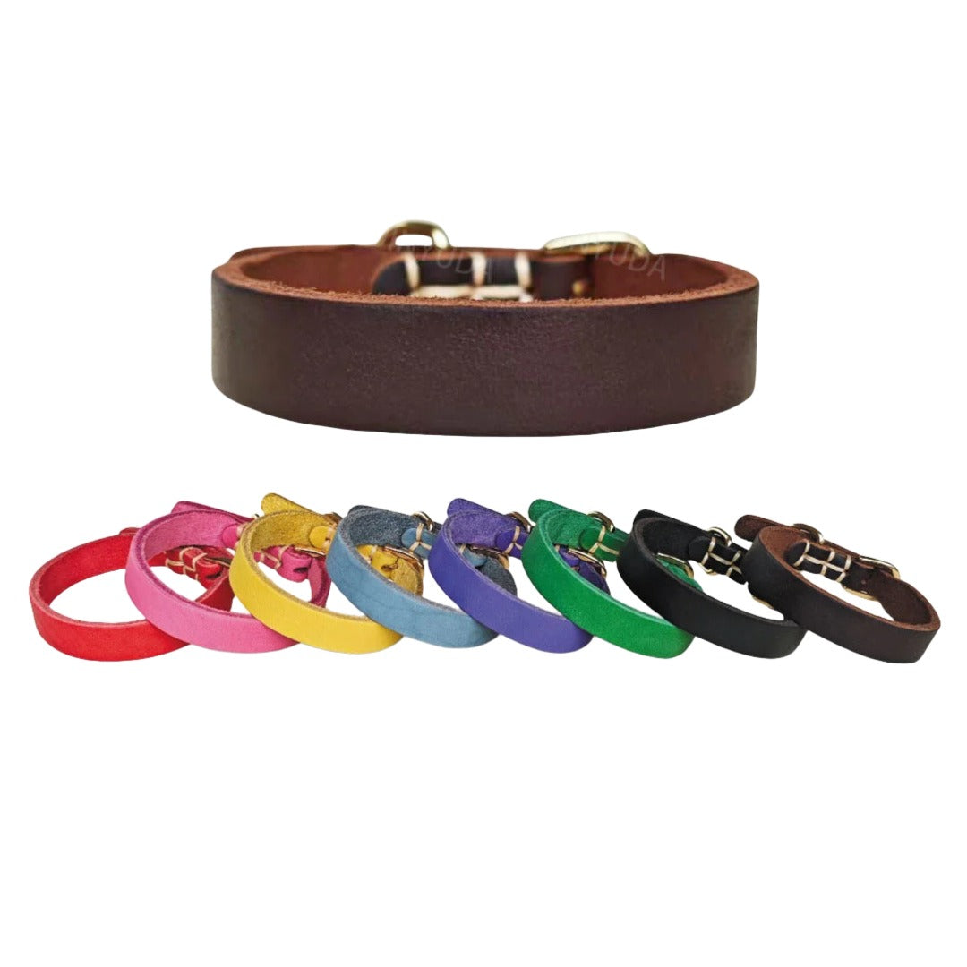 Genuine Top-Grain Cowhide Leather Dog Collar Adjustable Heavy Duty Durable Leather Collar Shock Resistant Anti-Pull for Small Medium Large Dogs Multiple Vibrant Colors Available