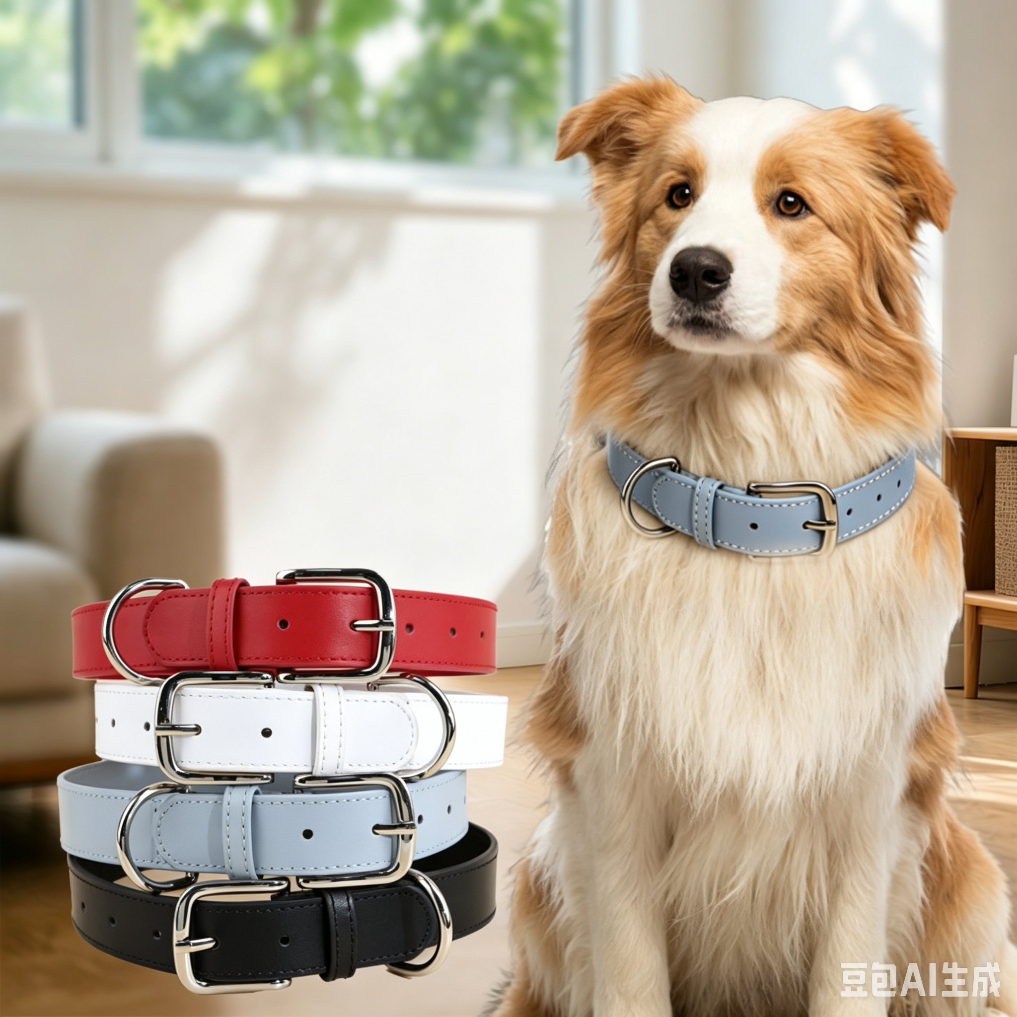 3cm wide Genuine Leather Dog Collar Adjustable Walking Collar for small to Medium Dogs no-pull heavy duty pet collar