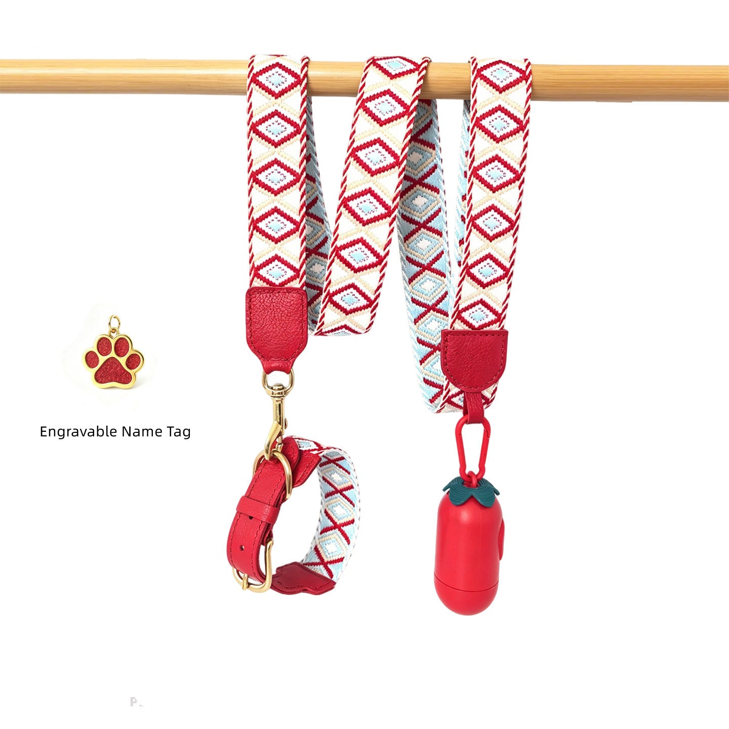 genuine Leather with 3.8cm wide webbing Dog Collar and Leash Geometric Woven Adjustable Pet Collar dog Walking Collar Leash