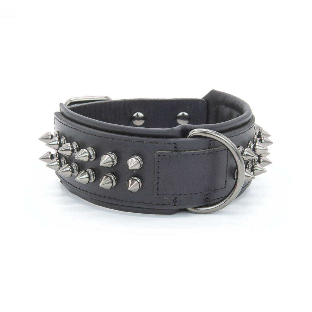Genuine Leather Spiked Dog Collar Anti-Bite Heavy Duty Wide Dog Collar with Metal Spikes Adjustable Sturdy Leather Collar