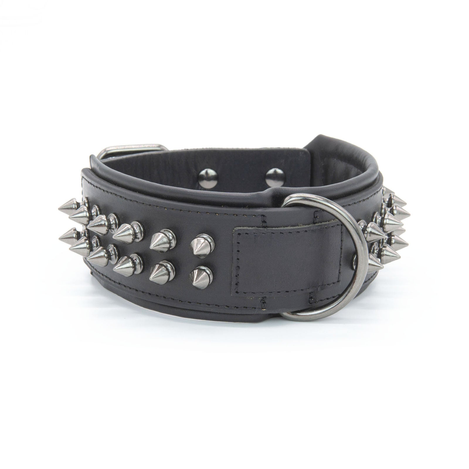Genuine Leather Spiked Dog Collar Anti-Bite Heavy Duty Wide Dog Collar with Metal Spikes Adjustable Sturdy Leather Collar