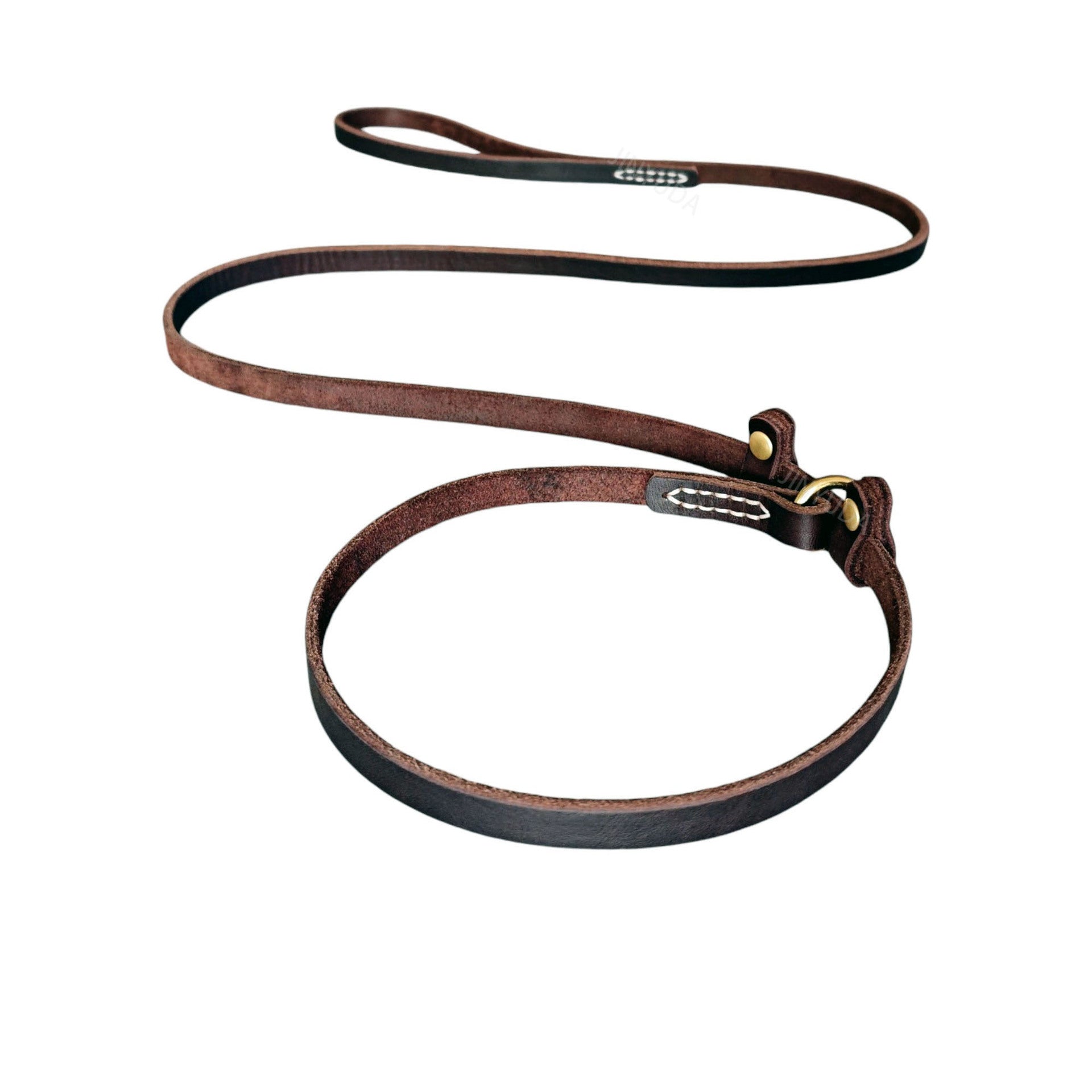 Genuine Leather Slip Lead Dog Training P Leash Anti Pull Close Control Walking Dog Lead Durable Real Leather Slip Collar Combined Dog Leash for Small Medium Large Dogs
