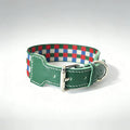 3.8cm Wide Genuine Leather Dog Collar Woven webbing Checkered Pet leash Boho style Adjustable Grid Dog Collar and leash