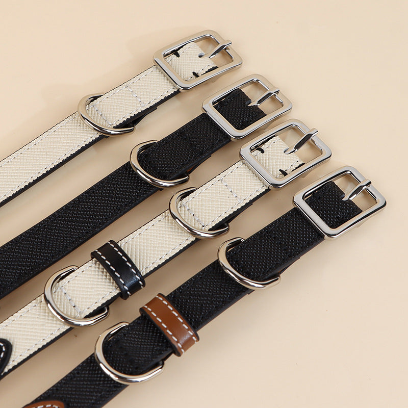 Genuine Cowhide Leather Dog Collar adjustable Two-Tone Leather Pet Collar for Small Medium Dogs adjustable dog walking collar