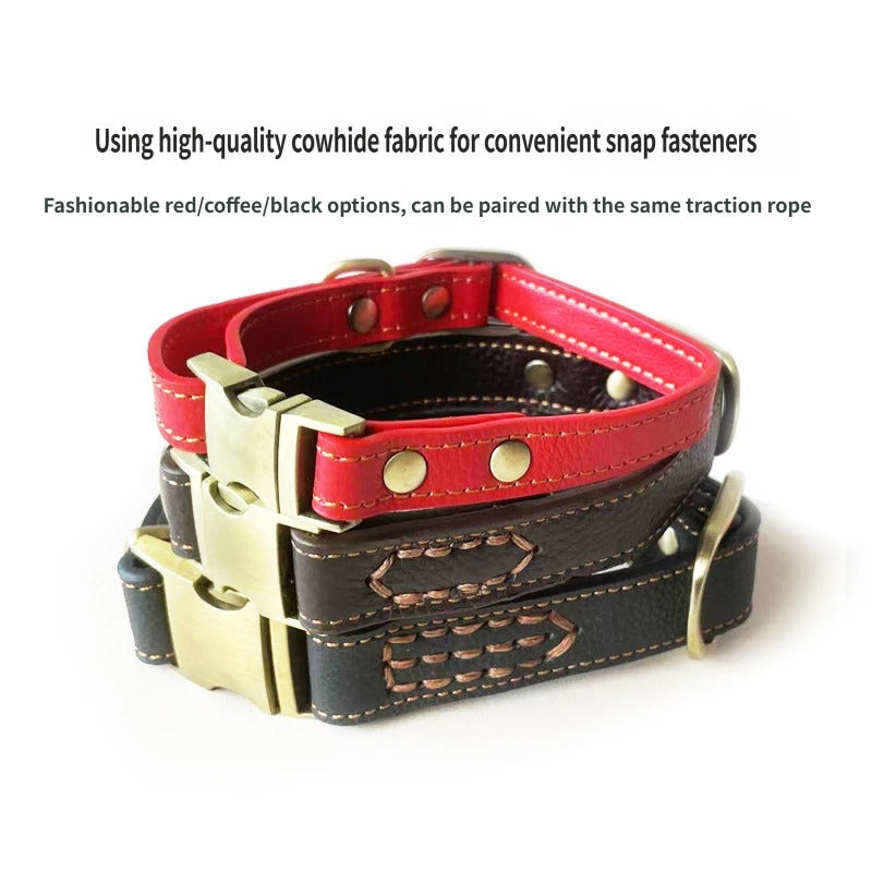 Full Grain Genuine Leather Dog Collar Smooth Glossy Cowhide Pet Collar with Quick Release Metal Buckle Adjustable dog collar