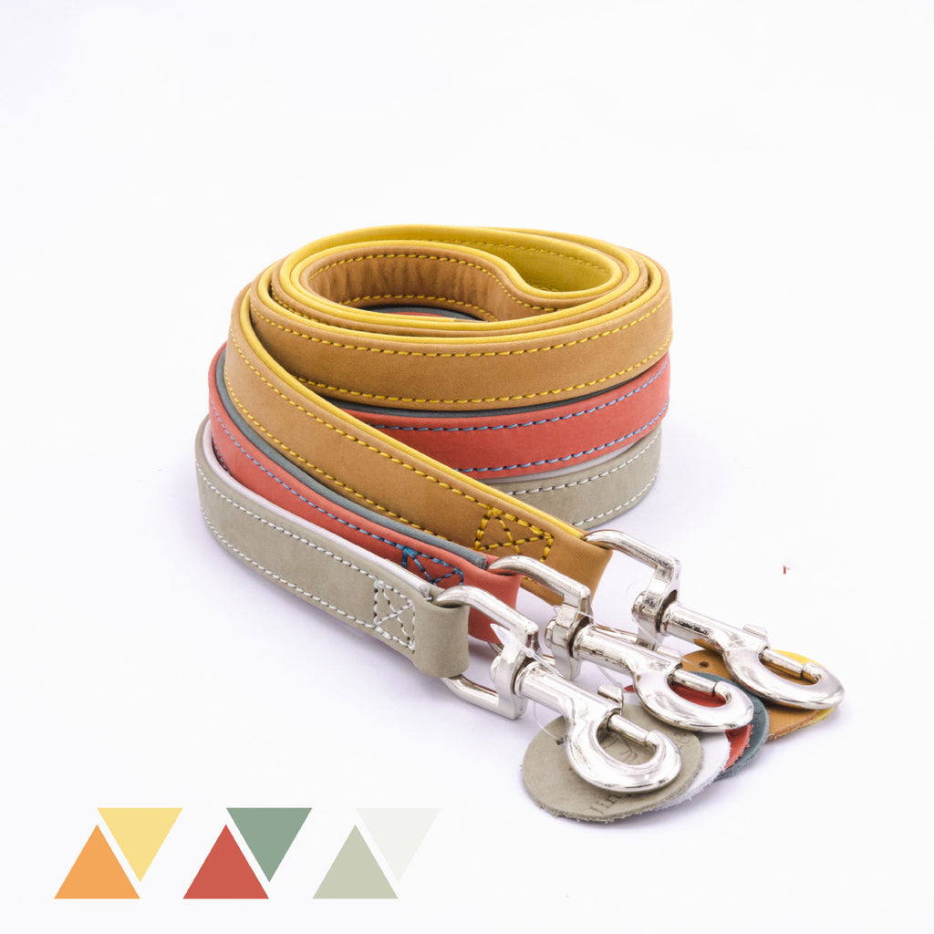 Frosted Genuine Leather Dog Collar and Leash Two-Tone Contrast Design Dog Leash with Dual Hooks dog walking collar and leash