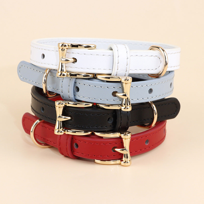 Soft Genuine Leather Dog Collar for Small Dogs handmade Adjustable dog collar with Gold Metal Buckle no-pull Pet Walking Collar