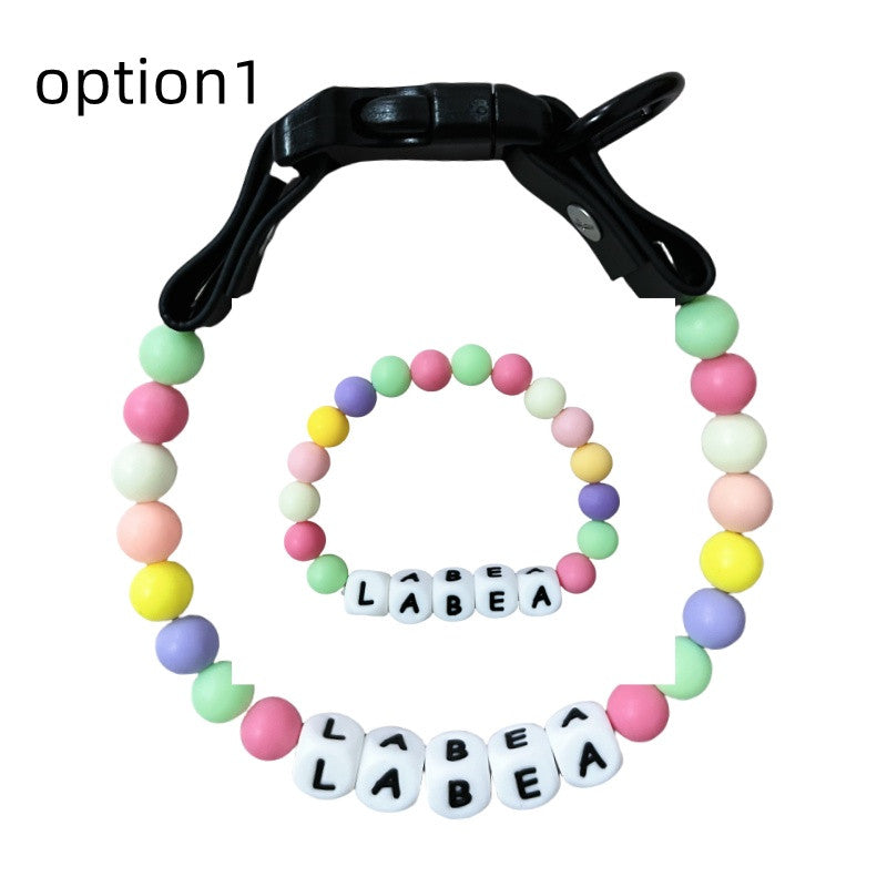 pet Beaded Name collar with friendship bracelet set Custom dog Collar with Beads DIY Name Dog necklace dog Pearl Beaded Collar