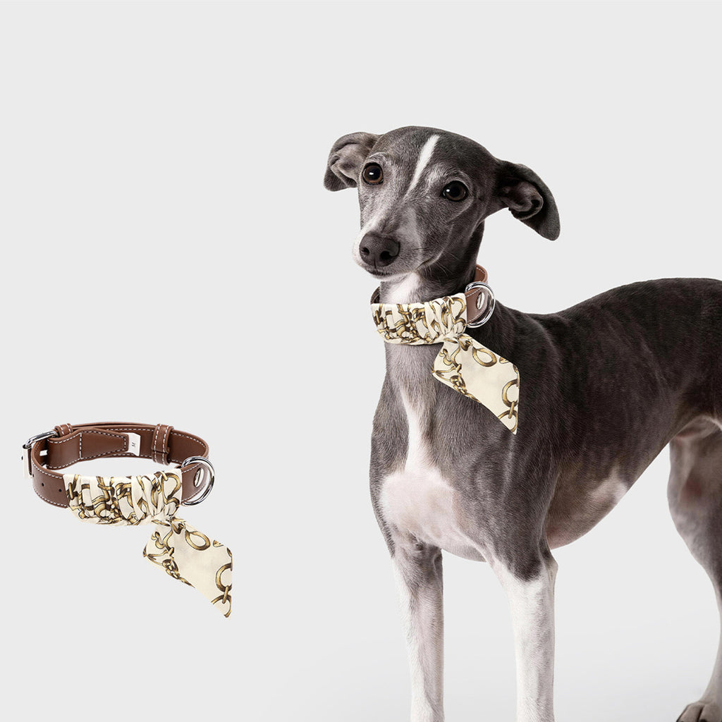 Leather dog Collar with Decorative Scarf Adjustable Daily dog Walking Scarf Collar Collar cat heavy duty no pull Stylish collar