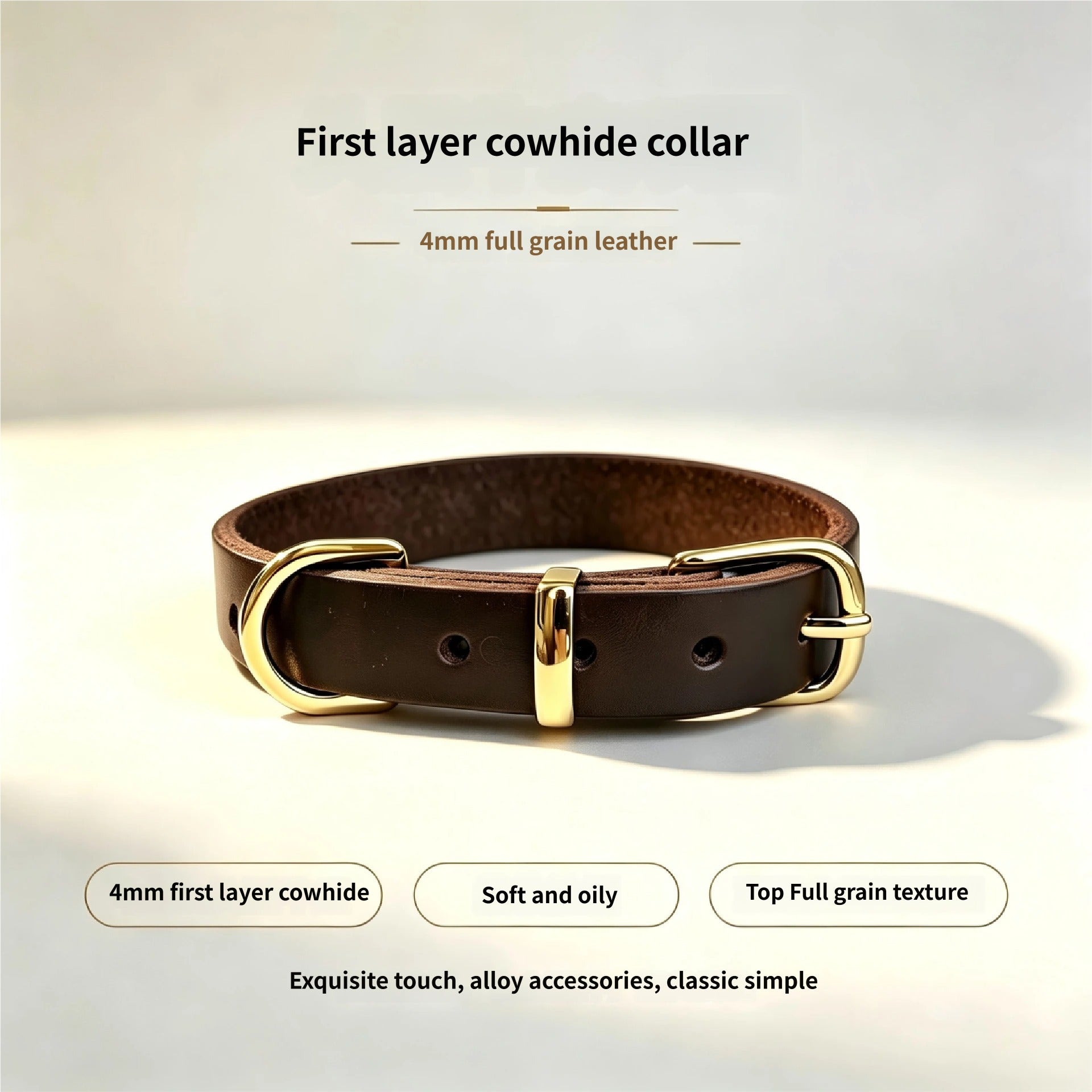 Genuine classic Leather Dog Collar Adjustable Heavy Duty Pet walking Collar Soft Dog Collars for Small Medium Large dogs