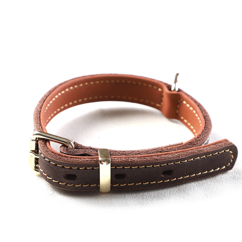 Genuine Full‑Grain leather Dog Collar Thickened Full‑Stitched pet collar for Medium Large dogs Heavy‑Duty Adjustable dog Collar