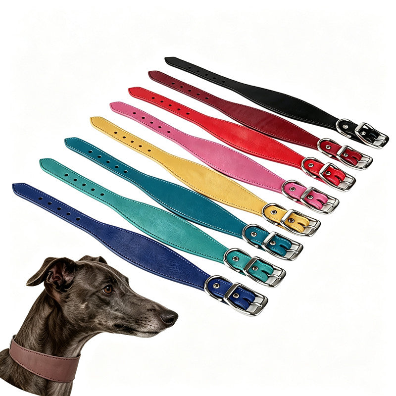 full‑Grain Genuine Leather Dog Collar Wide 4cm 5cm 6cm Adjustable Tapered Collar for Greyhound Whippet Sighthound Long Neck Dogs
