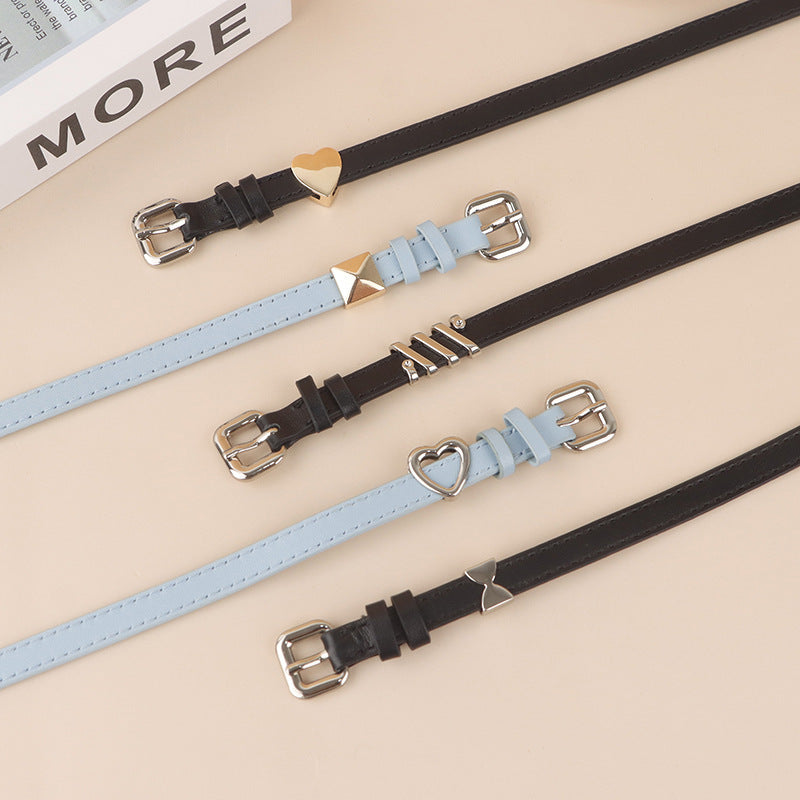 Genuine Leather Cat Collar Adjustable Soft Cow Leather Kitten Collar with Cute Metal Charms Comfortable Pet Collar for Small Cats Kittens Daily Walking