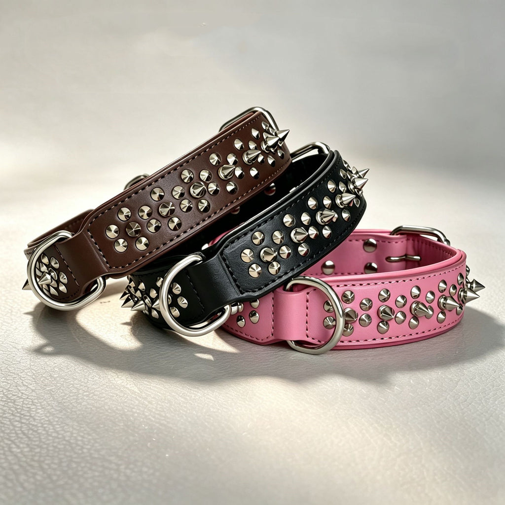 Genuine Leather Spiked Dog Collar Anti Bite Wide Studded Pet Collar for pitbull Bulldog full Grain leather wide dog collar