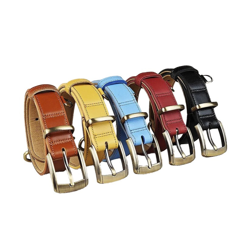 Genuine Full Grain Leather Dog Collar heavy duty Dog Collar for Small Medium Large Dogs adjustable no-pull dog walking collar
