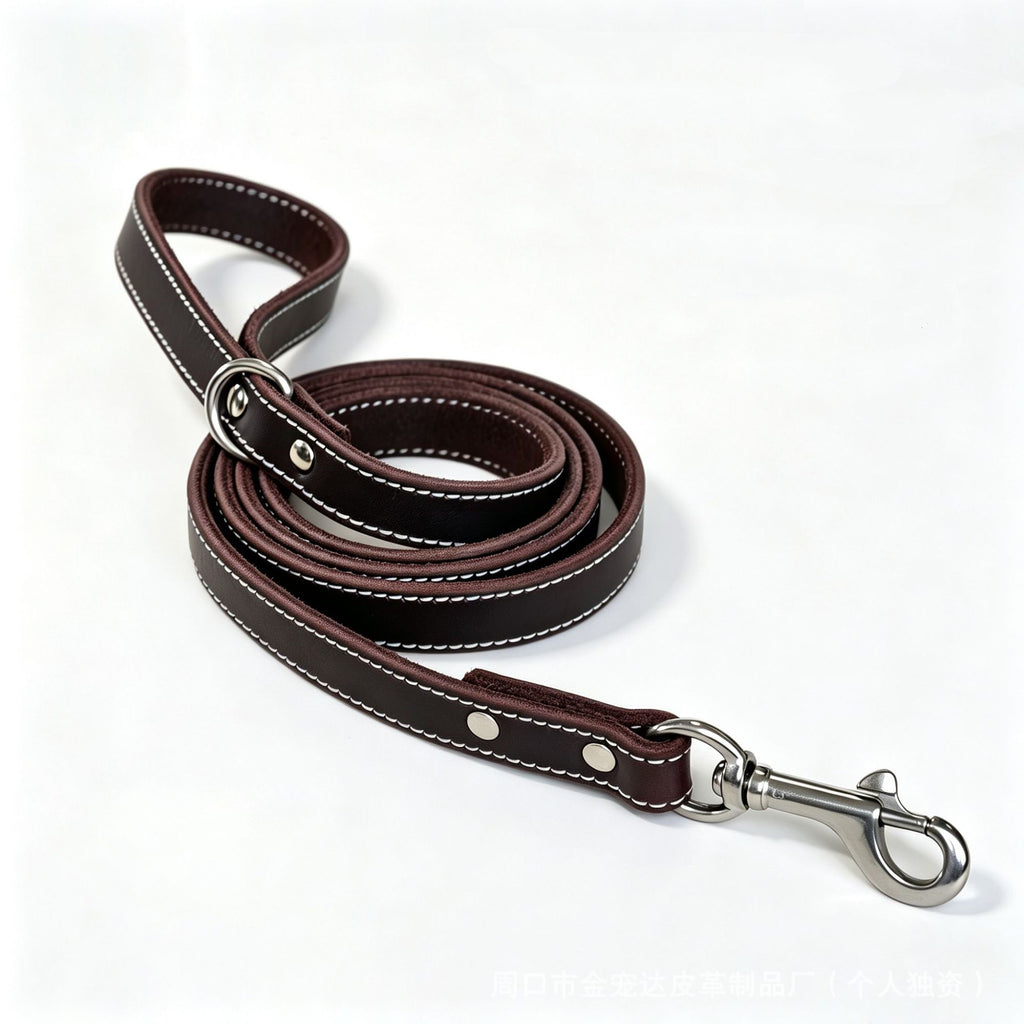 Genuine Leather Dog Leash 1.5m (5ft) Heavy‑Duty full grain Leather dog Walking Leash with Solid Brass Hardware