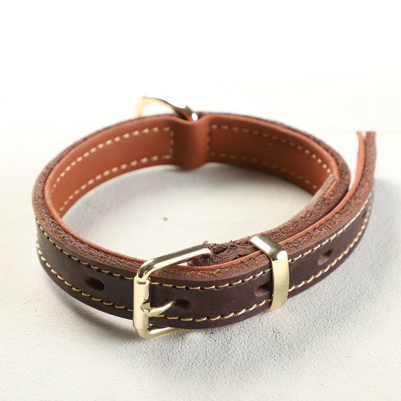 Genuine Full‑Grain leather Dog Collar Thickened Full‑Stitched pet collar for Medium Large dogs Heavy‑Duty Adjustable dog Collar