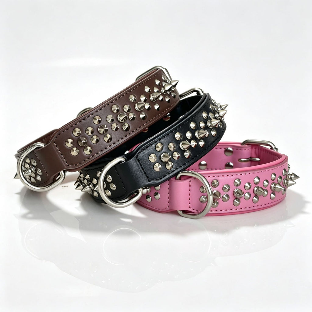 Genuine Leather Spiked Dog Collar Anti Bite Wide Studded Pet Collar for pitbull Bulldog full Grain leather wide dog collar